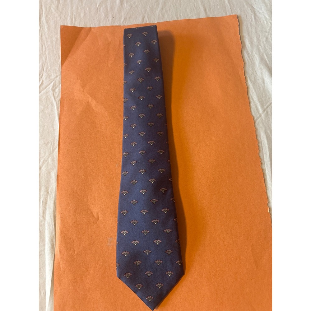 Christian Dior Silk Tie Mens OS Navy Blue‎ Excellent Geometric Fan Made in USA